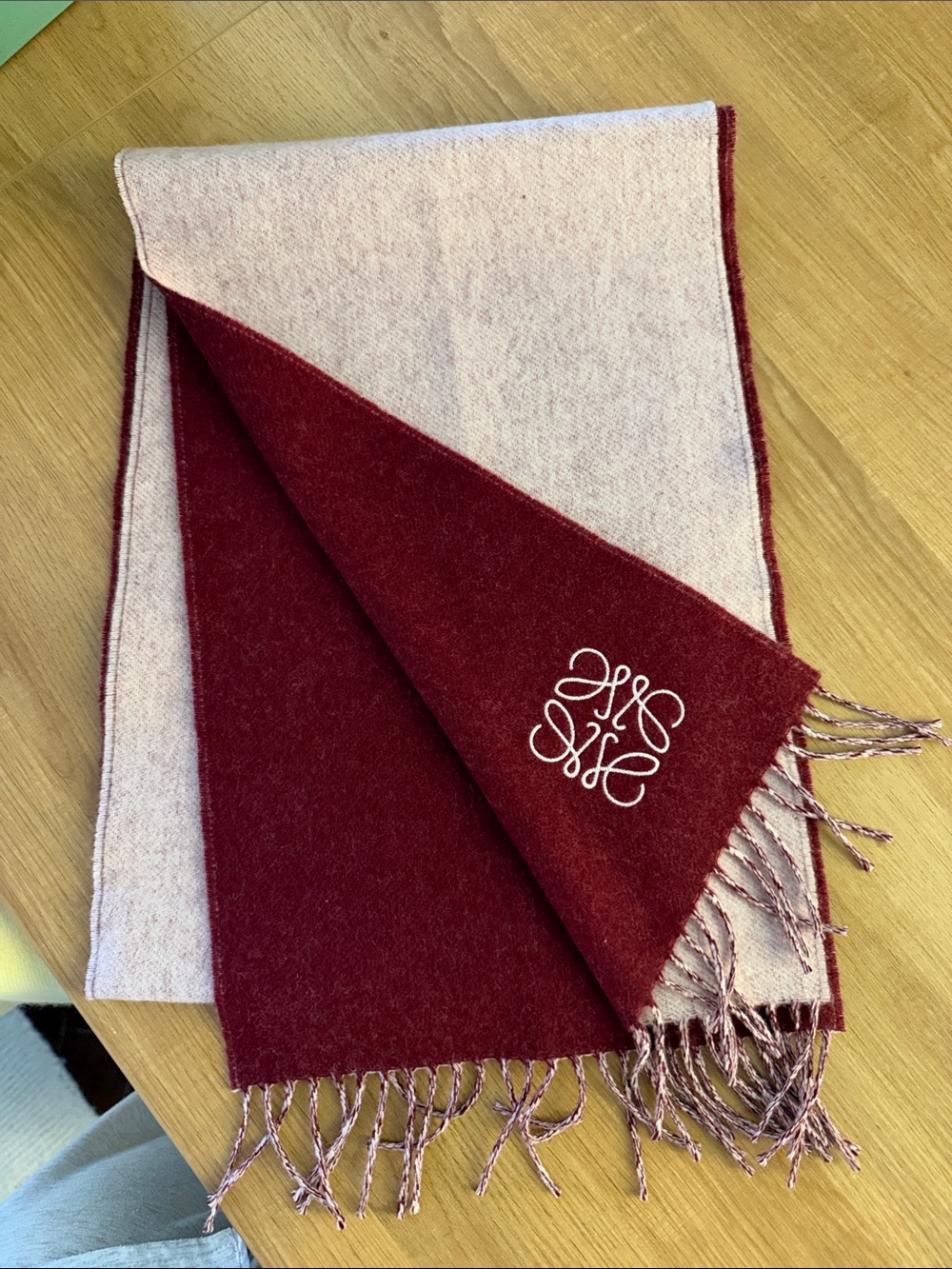 Loewe Monogram Reversible Burgundy and Pink Scarf
